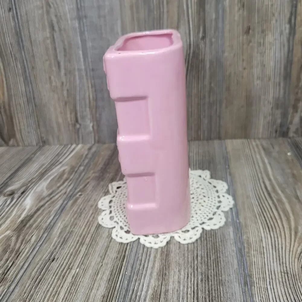 Vintage FPCO Pink Ceramic Vase 1950s MCM Rectangular Planter Leaf Sprig Pottery - Picture 5 of 7